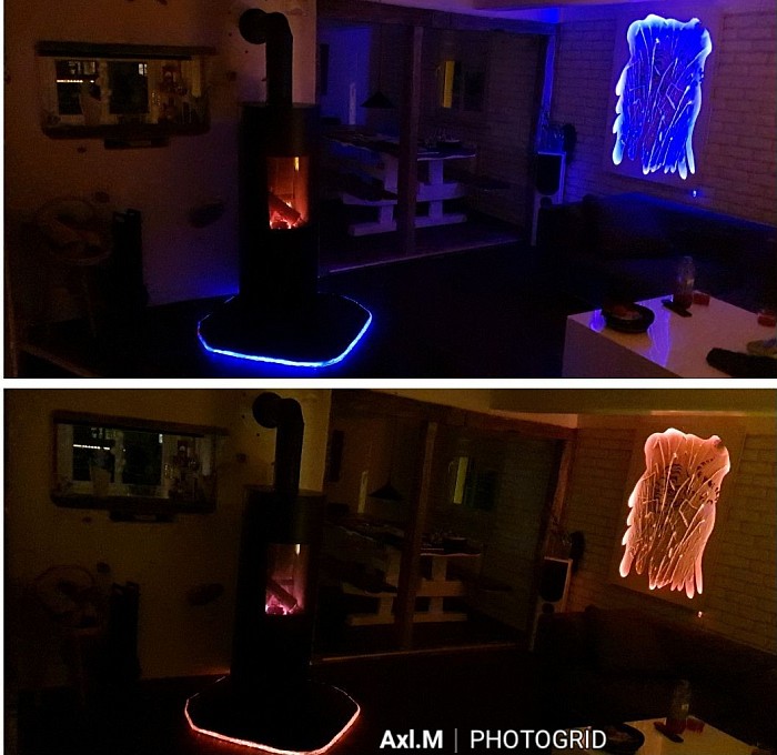 Ensemble jeux de lumières avec poêle à bois